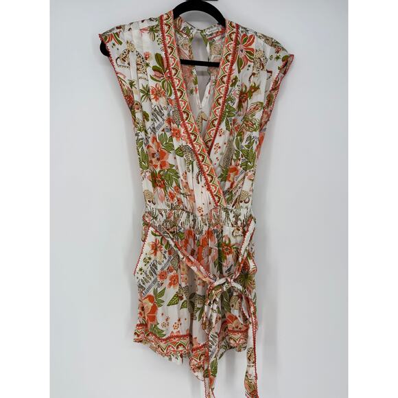 Poupette St Barth Romper Shorts Jumpsuit Anaik Pink Orange Leo Foulard Size XS/S - Picture 2 of 10